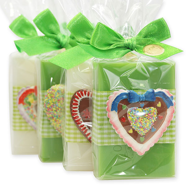 Sheep milk soap 150g, decorated with a heart in a cellphane, Classic/apple 