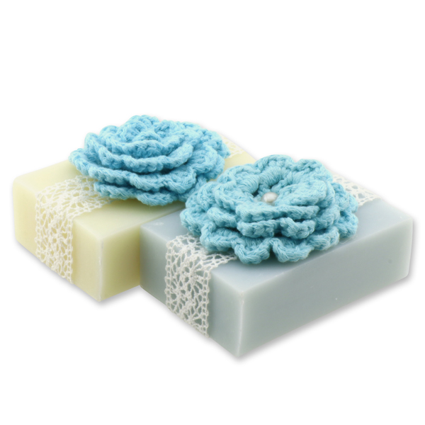 Sheep milk soap 150g, decorated with a cropchet flower, Classic/'forget-me-not' 