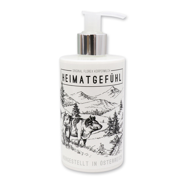 Body milk with organic sheep milk 250ml in a dispenser "Heimatgefühl", Swiss pine 