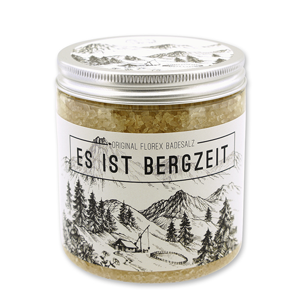 Badesalz 300g in der Dose "Es ist Bergzeit", Zirbe 