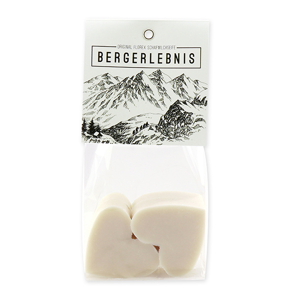 Sheep milk soap heart 4x23g in a cellophane "Bergerlebnis", Christmas rose white 