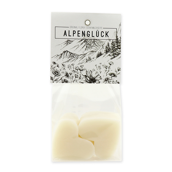 Sheep milk soap heart 4x23g in a cellophane "Alpenglück", Edelweiss 