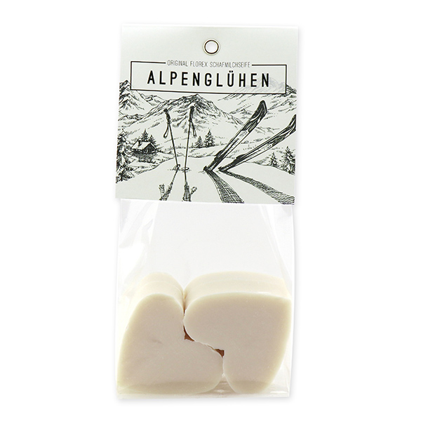 Sheep milk soap heart 4x23g in a cellophane "Alpenglühen", Christmas rose white 