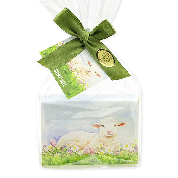 Schafmilchseife eckig 150g "Naturzauber Motiv 1" in Cello, Eisenkraut 