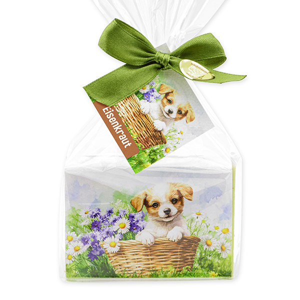 Schafmilchseife eckig 150g "Naturzauber Motiv 8" in Cello, Eisenkraut 