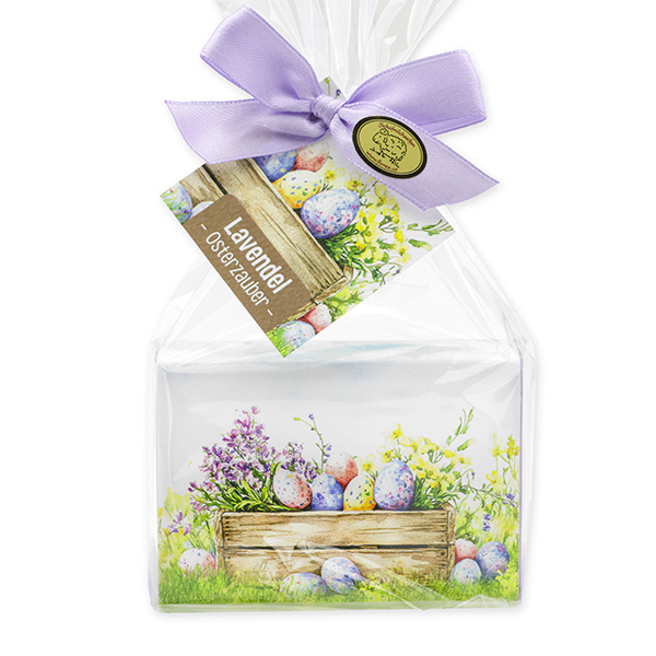 Schafmilchseife eckig 150g "Osterzauber Motiv 7" in Cello, Lavendel 
