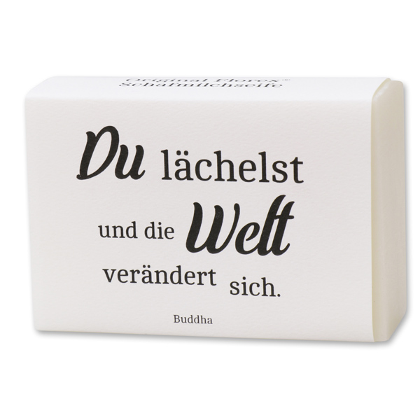 Schafmilchseife eckig 150g "Du lächelst und die Welt...", Edelweiß 