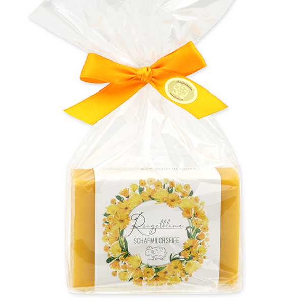 Sheep milk soap 150g 'Einzigartige Augenblicke' in a cellophane, Marigold 