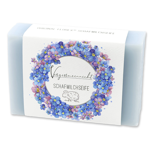 Sheep milk soap 150g 'Einzigartige Augenblicke' in a cellophane, Forget-me-not 