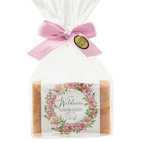 Sheep milk soap 150g 'Einzigartige Augenblicke' in a cellophane, Wild rose 