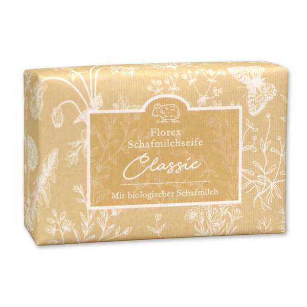 Schafmilchseife eckig liegend 150g "Florentine" im gerillten Papier, Classic 