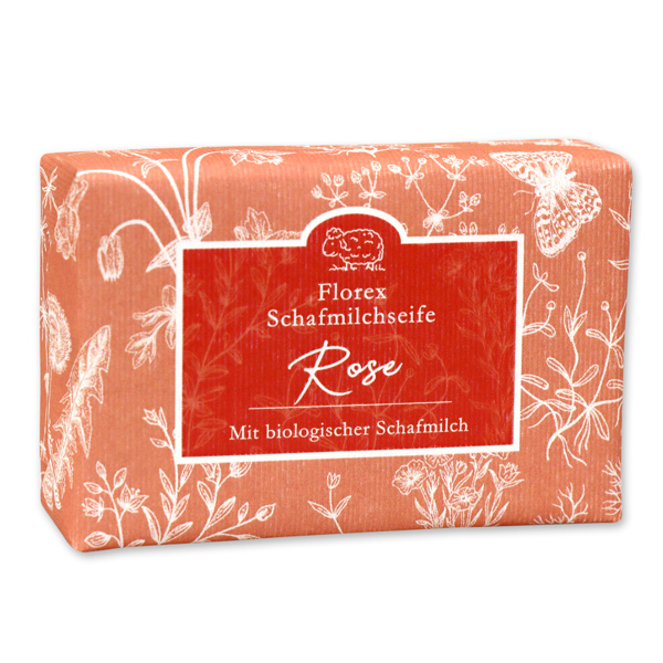 Sheepmilk soap 150g packed with florentine-sleeve, rose red 