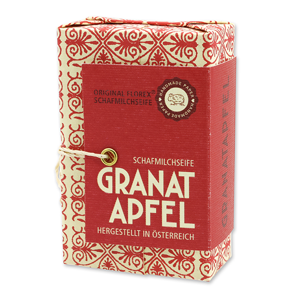 Schafmilchseife eckig 150g "Handmade Paper - Special Edition", Granatapfel 