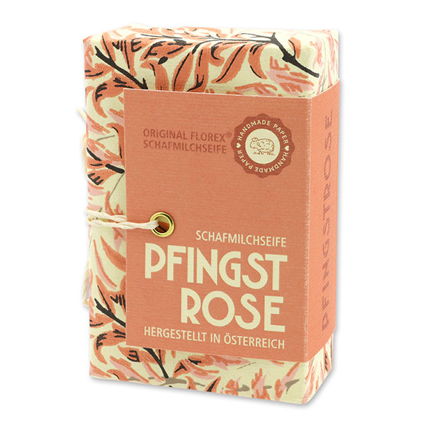 Schafmilchseife eckig 150g "Handmade Paper - Special Edition", Pfingstrose 
