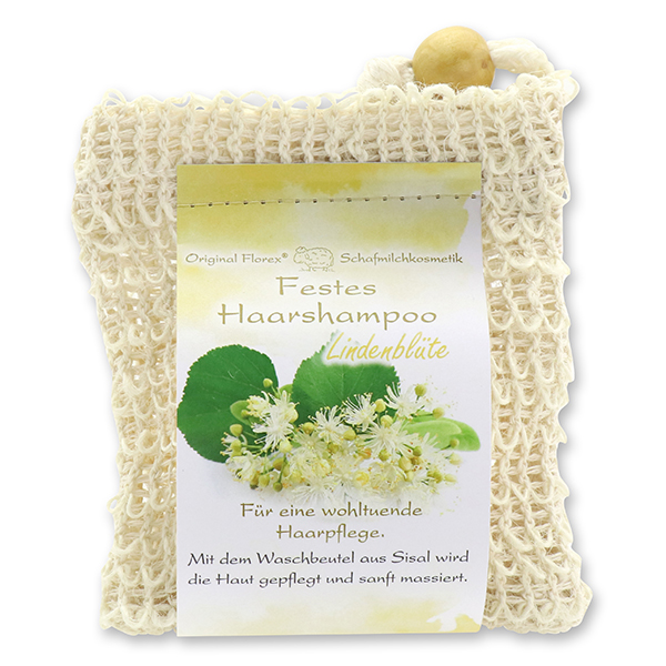 Solid hair shampoo with sheep milk 58g in a sisal wash bag, Lime Blossom 