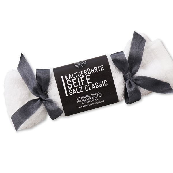 Cold-stirred soap 100g "Black Edition", in a washing cloth, Salt classic 