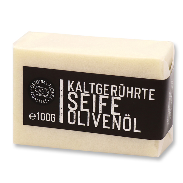 Kaltgerührte Seife 100g "Black Edition" weiß verpackt, Olivenöl 