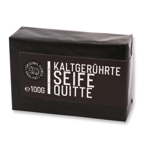 Kaltgerührte Seife 100g "Black Edition" schwarz verpackt, Quitte 