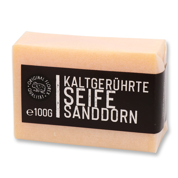 Cold-stirred soap 100g "Black Edition" white, Sea buckthorn 