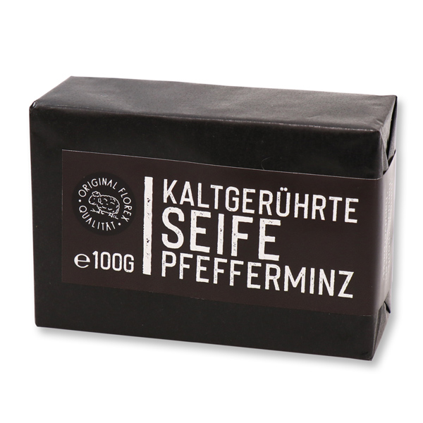 Kaltgerührte Seife 100g "Black Edition" schwarz verpackt, Pfefferminz 