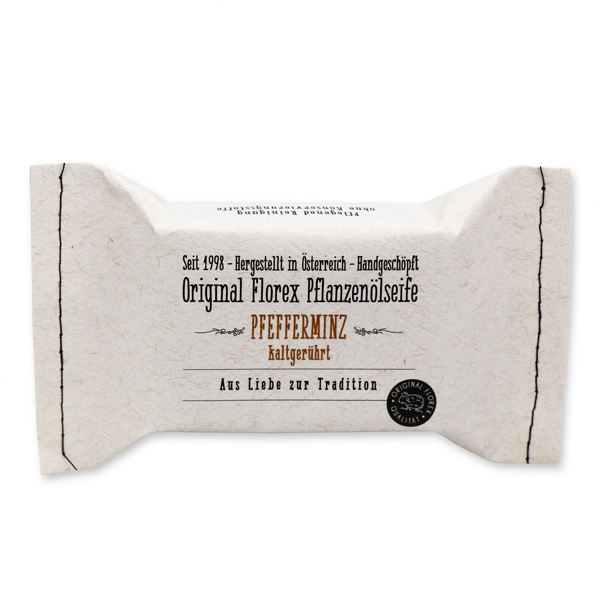 Cold-stirred soap 100g, packed in a stitched paper bag, Peppermint 