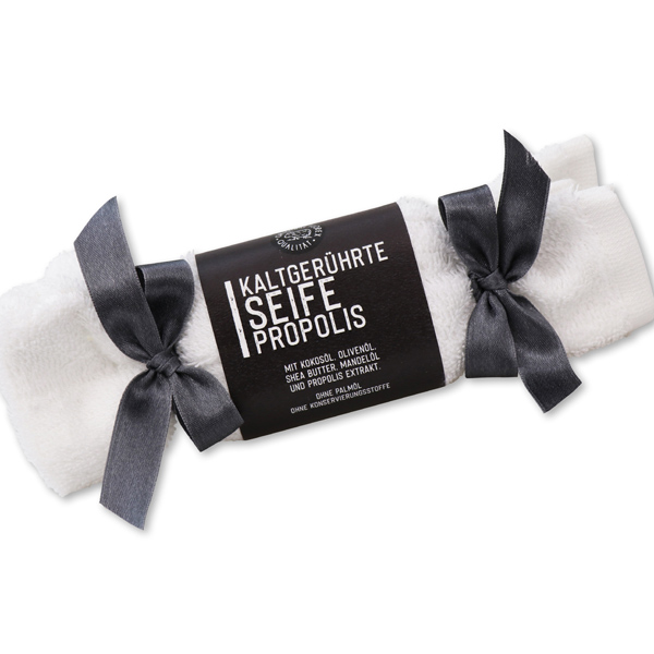 Cold-stirred soap 100g "Black Edition", in a washing cloth, Propolis 