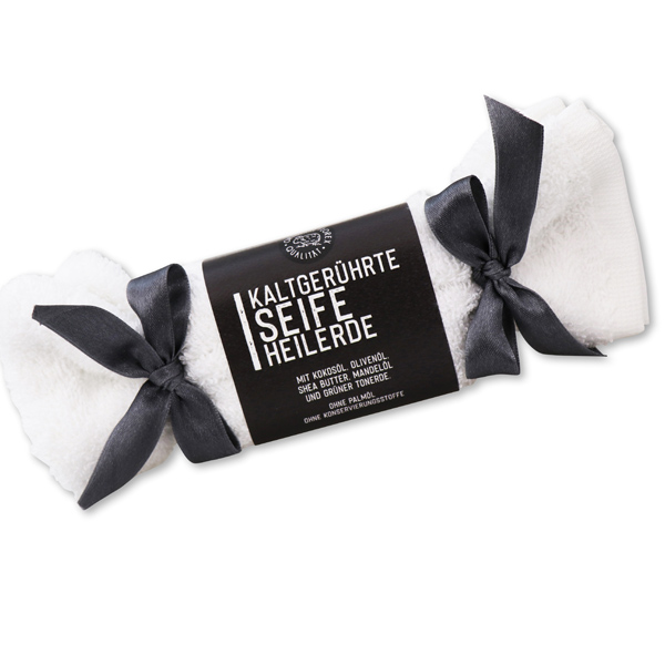 Cold-stirred soap 100g "Black Edition", in a washing cloth, Healing clay 