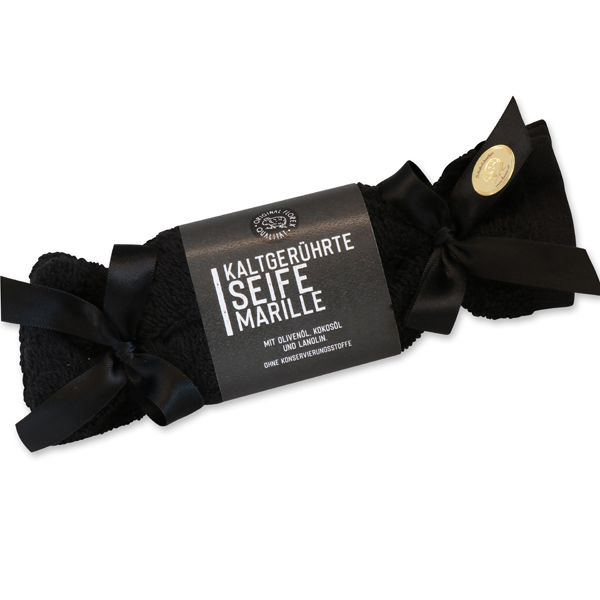 Cold-stirred soap 100g "Black Edition", in a washing cloth, Apricot 