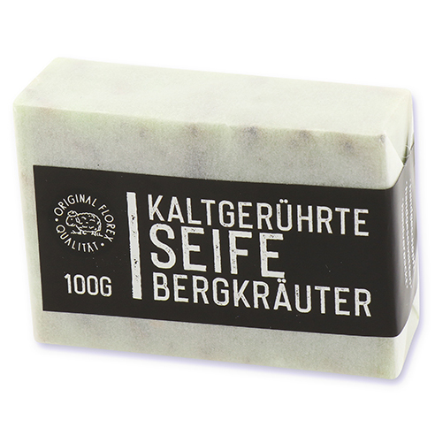 Cold-stirred soap 100g "Black Edition" white, Mountain herbs 