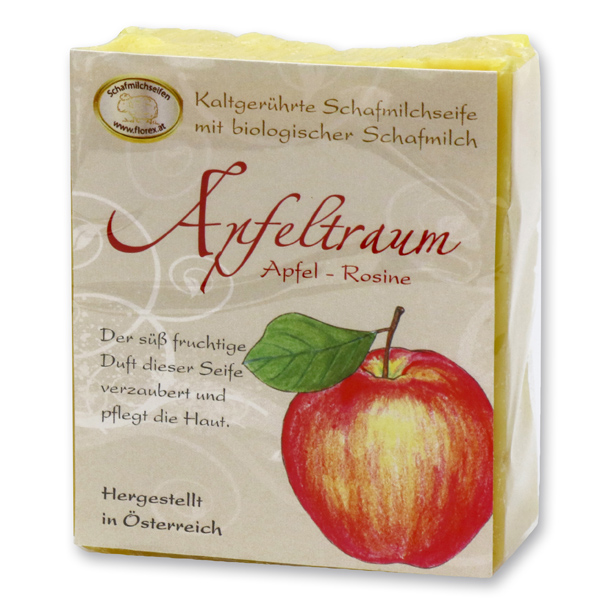 Cold-stirred sheepmilk soap 150g with classic labelling, apple dream 