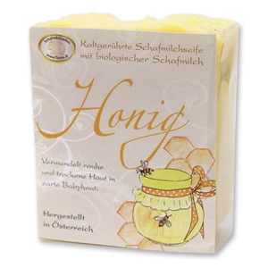 Cold-stirred sheepmilk soap 150g with classic labelling, Honey 