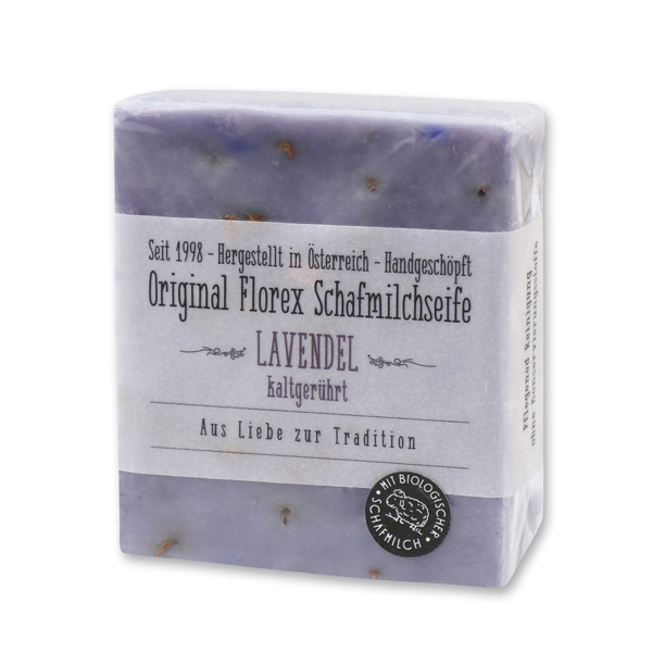 Cold-stirred sheepmilk soap 150g in cello wrapped with transparent paper, Lavender 