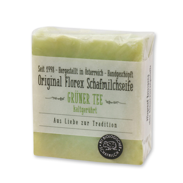 Cold-stirred sheepmilk soap 150g in cello wrapped with transparent paper, Green tea 