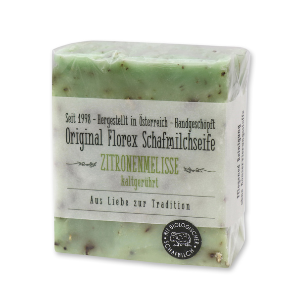 Cold-stirred sheepmilk soap 150g in cello wrapped with transparent paper, Lemon balm 