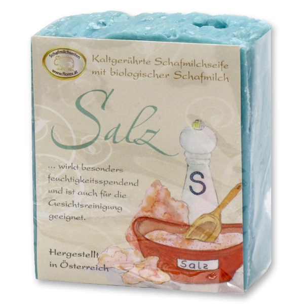 Cold-stirred sheepmilk soap 150g with classic labelling, salt 