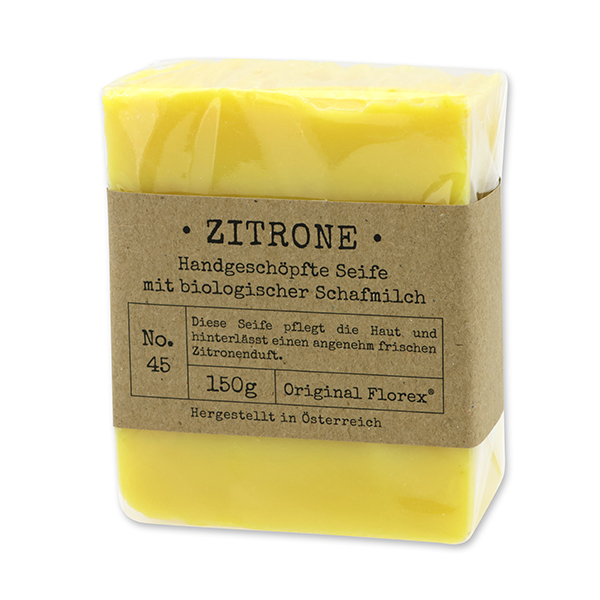 Handgeschöpfte Schafmilchseife 150g in Cello "Pure Soaps", Zitrone 