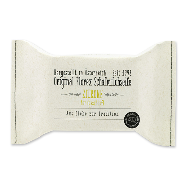 Handcrafted sheep milk soap 150g in a stitched paper bag "Love for tradition", Lemon 