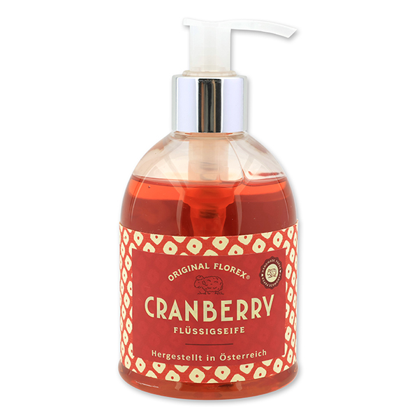 Liquid sheep milk soap 250ml in a dispenser, "Handmade Paper" Cranberry 