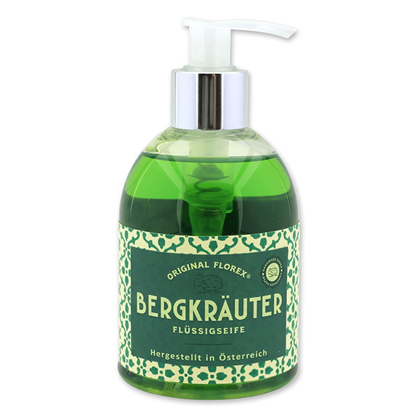 Liquid sheep milk soap 250ml in a dispenser, "Handmade Paper" Mountain herbs 