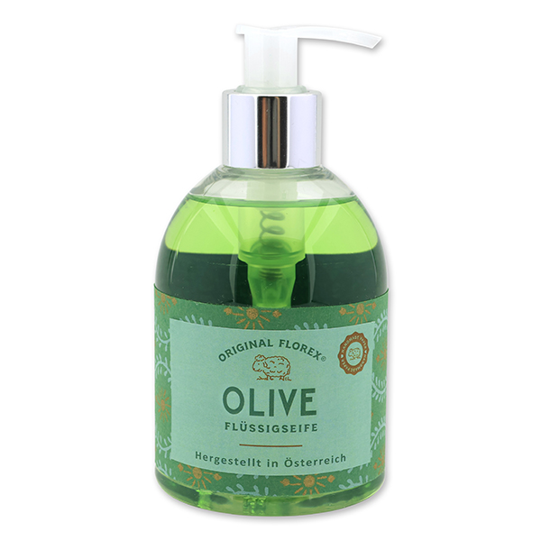 Liquid sheep milk soap 250ml in a dispenser, "Handmade Paper" Olive 