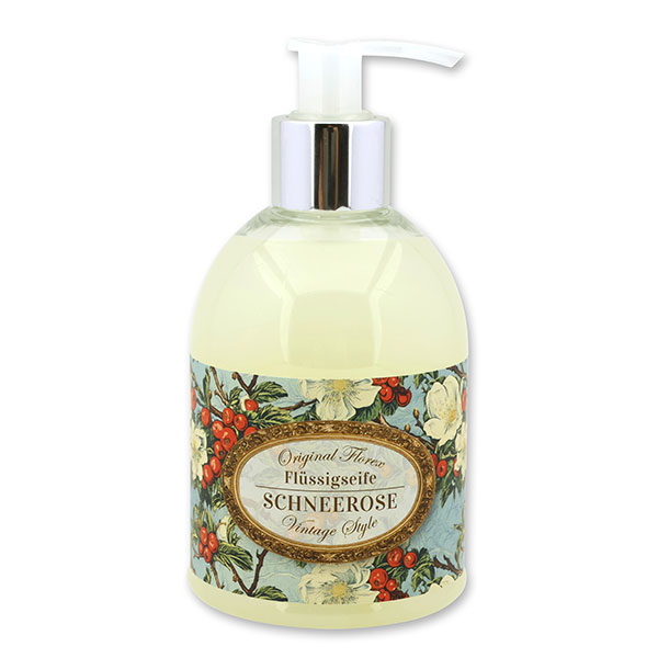 Liquid sheep milk soap 250ml in a dispenser "Vintage motif 209", Christmas rose white 