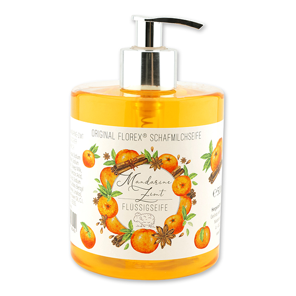 Liquid sheep milk soap 500ml in a dispenser 'Einzigartige Augenblicke', Tangerine-cinnamon 