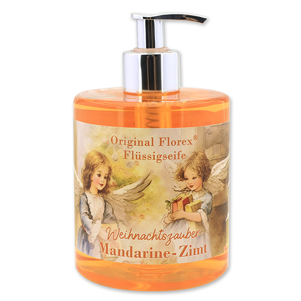 Flüssigseife Schafmilch 500ml im Spender "Weihnachtszauber-Motiv 18", Mandarine-Zimt 