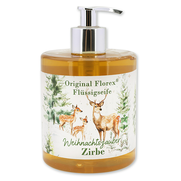 Liquid sheep milk soap 500ml in a dispenser "Christmas magic motif 25", Swiss pine 