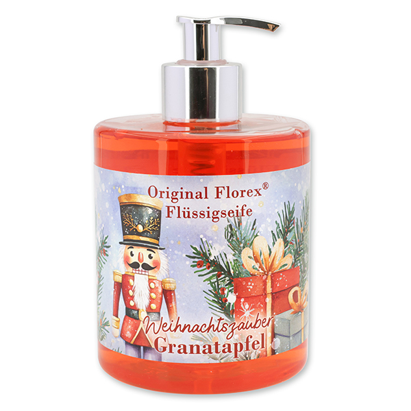 Liquid sheep milk soap 500ml in a dispenser "Christmas magic motif 32", Pomegranate 