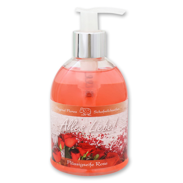 Liquid sheep milk soap 250ml in a dispenser "Alles Liebe", Rose 