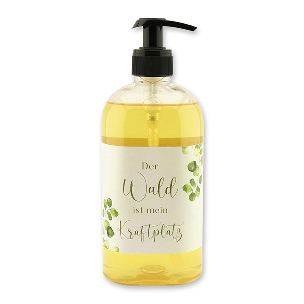 Liquid plant oil soap with sheep milk 500ml in a dispenser "Der Wald ist mein Kraftplatz", Classic 