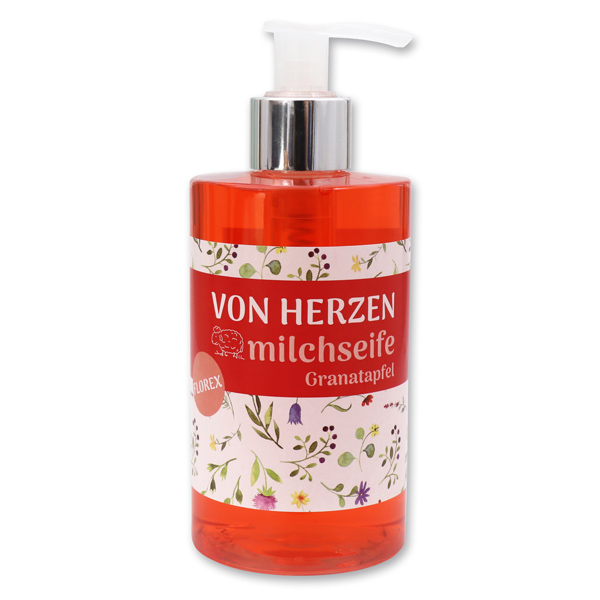 Liquid sheep milk soap 250ml in a dispenser "Von Herzen", Pomegranate 