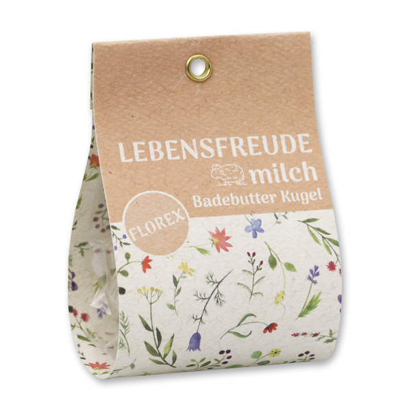 Bath butter ball with sheep milk 50g in a bag "Lebensfreude", Mixed Flowers/Gummy Bear 