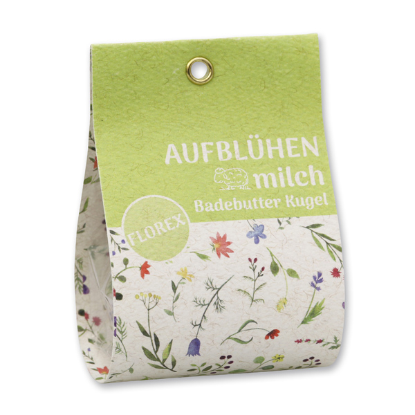 Bath butter ball with sheep milk 50g in a bag "Aufblühen", Heather/White Tea 